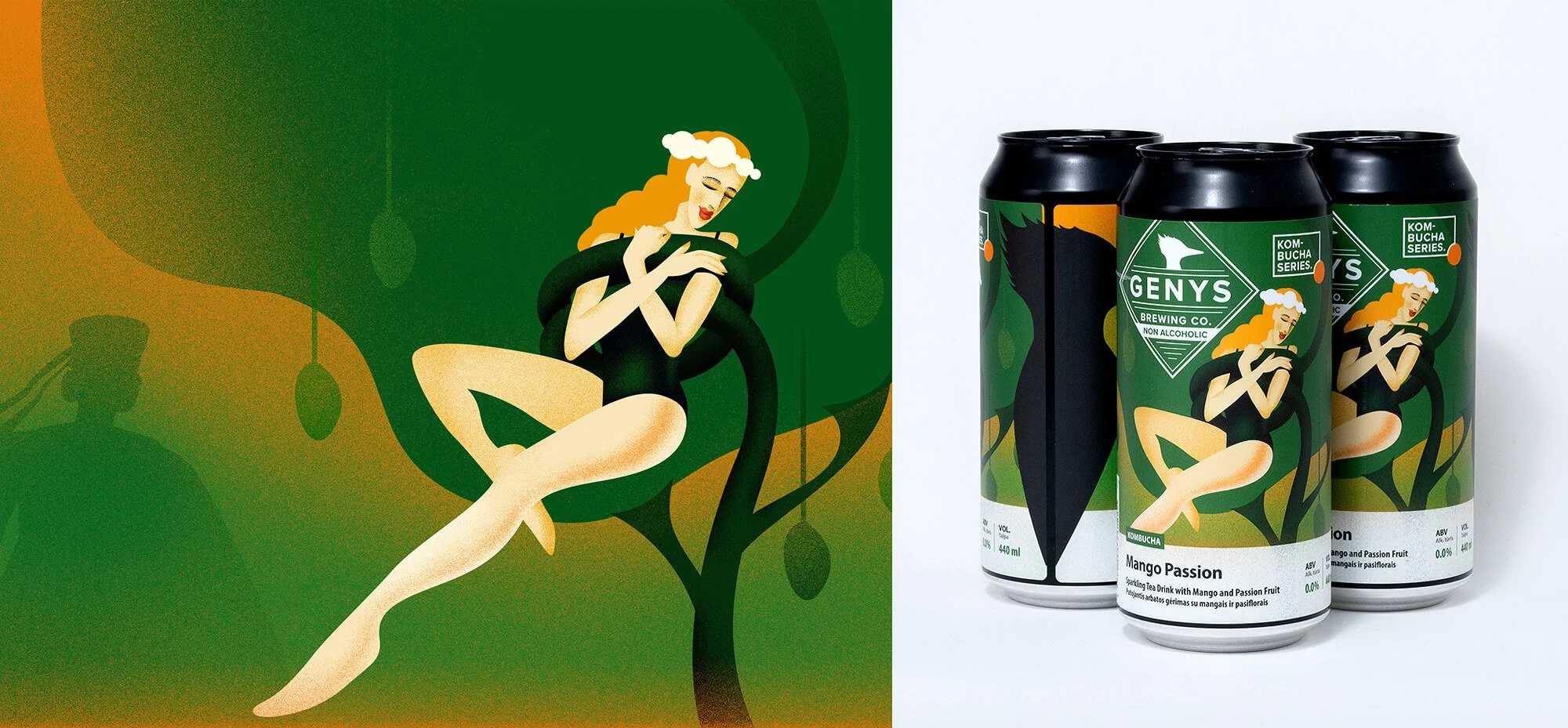 The full Genys Brewing Co. kombucha series: cans in each flavour shown together.