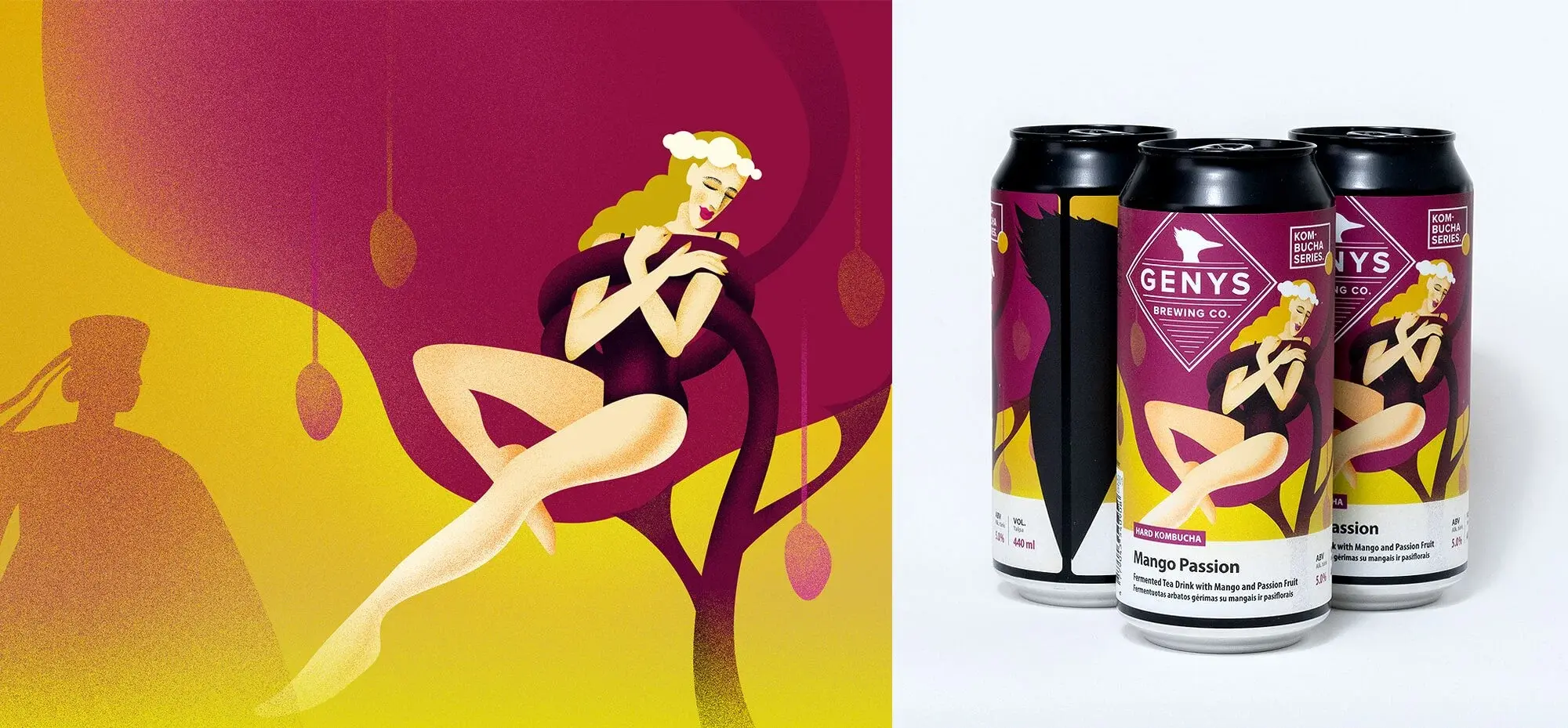Yuzu Ginger kombucha can with its illustrated label.