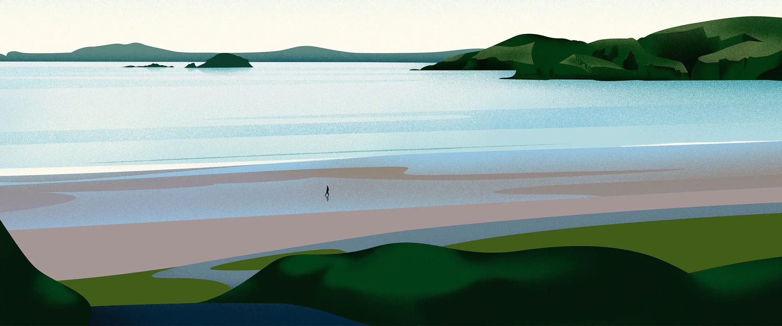Illustration of a Welsh beach coastiline.