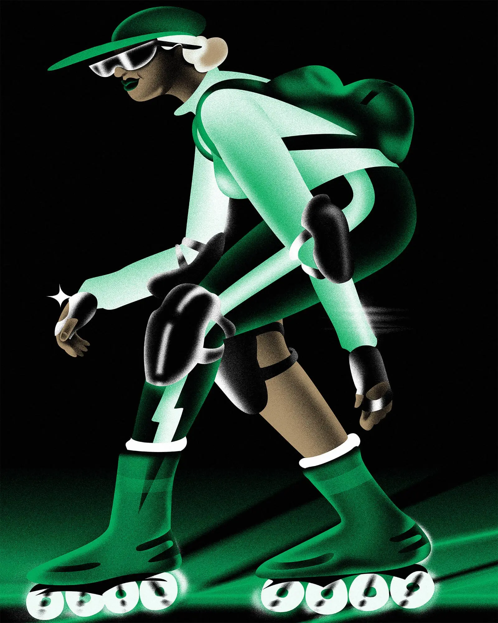 Project cover illustration of a woman rollerblading at night